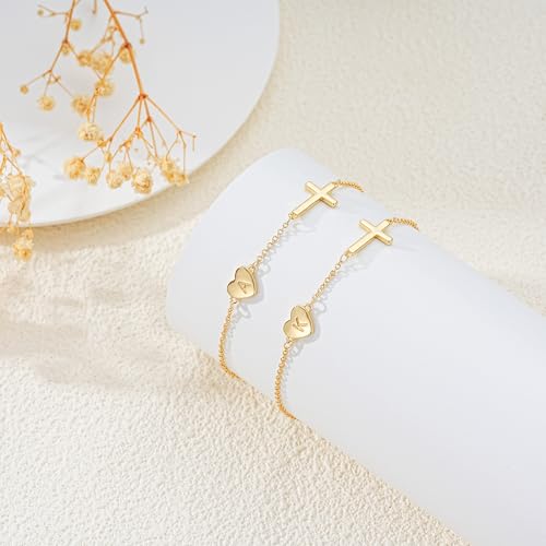 Lunvky Gold Initial Cross Bracelets for Women Teen Silver Letter Bracelet Initial-M