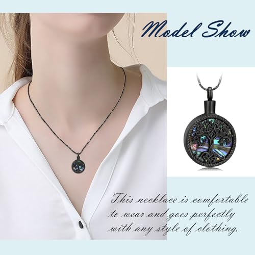 Imrsanl Tree of Life with Celtic Knot Urn Necklace for Ashes Black