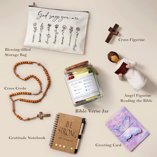 Christian Gifts for Women Faith,Birthday Christmas Baptism Graduation Gifts for Her,Inspirational Religious Gift, Catholic Spiritual Gift Basket,Bible Verse Jar,Bible Accessories Coloured