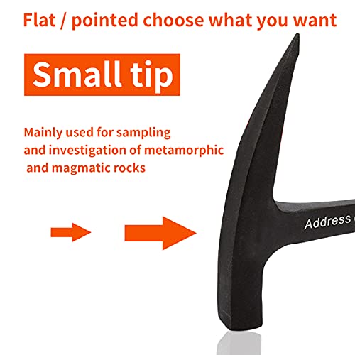 Geological Hammer 800g TPR Coated Handle Pointed Tip Hammers Multifunctional Geology Hand Tools for Mineral Exploration Investigation