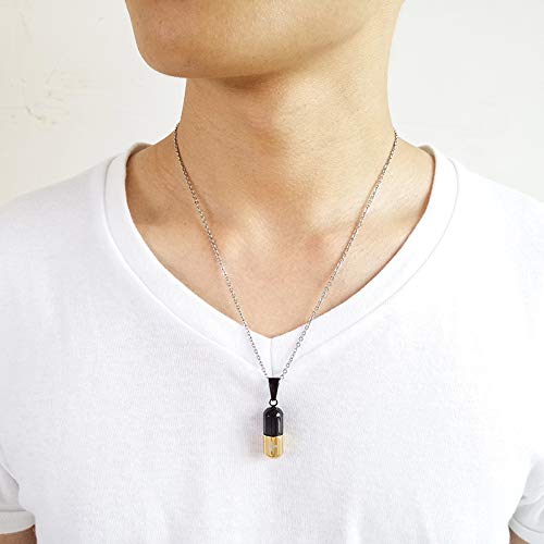 Rockyu Cross Capsule Necklace for Men Gold Black Engraved Cross Stainless Steel Memorial Keepsake Pendant 20 Inch Chain
