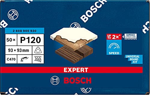 Bosch 50 x Expert C470 Sanding Sheets (for Paint on Wood, Hardwood, Diameter 93 x 93 mm, Grit 120, Professional Accessories Delta Sander) Körnung 120 Pack of 50