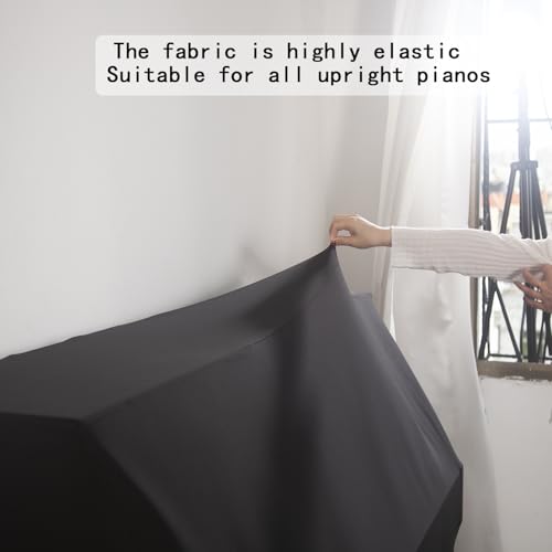 Waterproof Dustproof Elastic Piano Cover - Minimalist All-Black Design - Universal Fit for All Upright Pianos - Stretch Fabric, Easy Instal