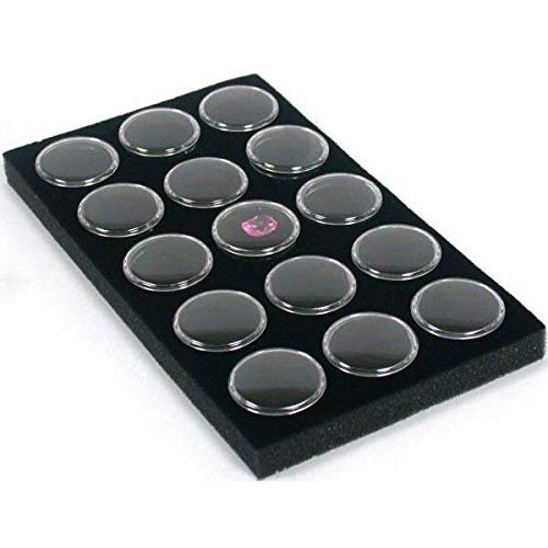 FindingKing Black Foam 15 Gem Stone Jars Box Travel Tray Display