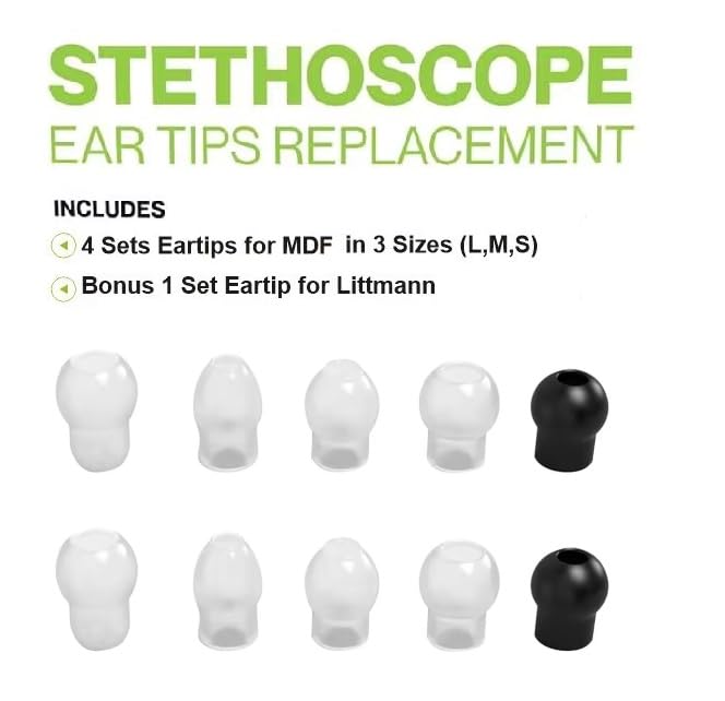 [Australia - AusPower] - 5 Pairs 3 Sizes(S/M/L) MDF Stethoscope Ear Tip Pieces Earplug Replacement Parts, Soft Silicone Prestige ADC Stethoscope Eartip Earbuds Spare Part, Bonus 2Pcs Ear Bud Cover for Littmann Stethoscope 