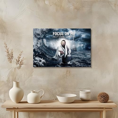 Christian Wall Art Focus On Me Not The Storm Jesus Hand Canvas Print God poster for Church Bedroom Modern Home Decor 16x24inch Unframed style-3 16"L x 24"W Unframed