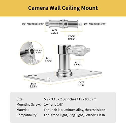 Meking Overhead Camera Wall Mount,3.34 in Wall Plate with 1/4 and 3/8 Screw