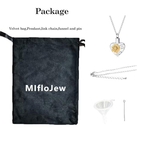 Heart Urn Necklaces for Ashes for Women Stainless Steel Cremation Jewelry for Ashes Sunflower-Forever in My Heart