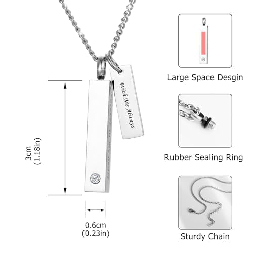 Crystal Black Cremation Jewelry for Ashes Silver Urn Necklace for Ashes, Birthstone Cube Urns Memorial Ashes Necklace Pendant Keepsake, Cremation Urn Jewelry Bar Locket With CZ 1 Pack Silver Keepsake