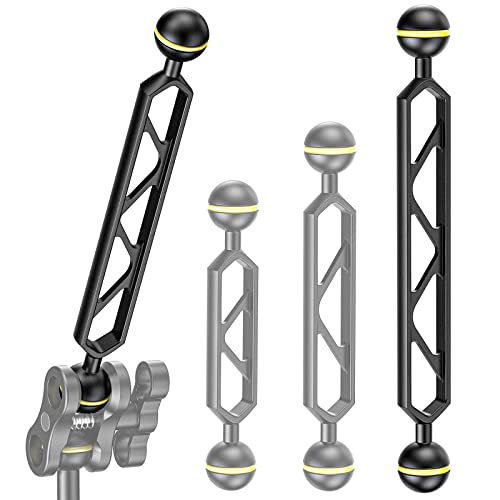 Seafrogs Aluminum Alloy Underwater Extension Arm, 1" Ball to YS Head Adapter, Carbon Fiber Dual Ball Arm for Strobe, Video Light, Diving Tray (8inch-4PCS)