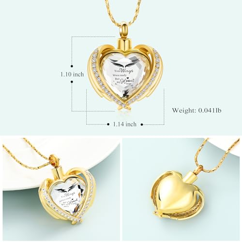 Imrsanl Cremation Jewelry Angel Wing Heart Urn Necklaces for Women Gold-Wings