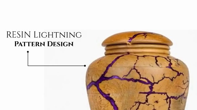 Wooden Cremation Urn for Human Ashes Adult – Premium Handcrafted Funeral Urn Box for Burial, Funeral & Home Memorial | Durable Keepsake Memorial Urn with Purple Resin Accent, 30 cu in