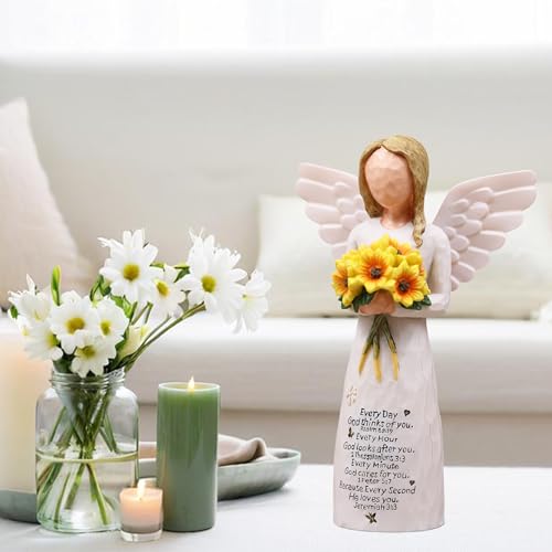 Christian Gifts for Women Birthday, Religious Gifts for Women, Mom Sister, Spiritual Inspirational Gift, Hand-Painted Sunflower Angel Figurine with Scripture Engraving