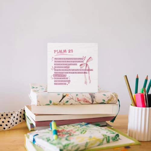 Inspirational Bible Verse Wooden Box Sign, Christian Gifts for Women Faith, Prayer Gifts for Women, Pink Prayer Christian Decor Sign for Girls Room College Apartment Dorm Decoration Psalm 23(white)