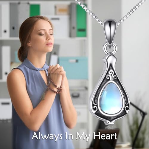 POPLYKE Moonstone Urn Necklace for Ashes 925 Sterling Silver Locket Necklace Cremation Jewelry for Women Men