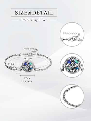Compass/Tree of Life/Dragonfly Urn Bracelet 925 Sterling Silver Adjustable Abalone Ashes Jewelry Gifts for Women Cross