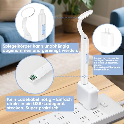 InhwRior Rechargeable LED Mouth Mirror with USB Charging Function, Anti-Fog Mirror Finish, White Yellow Dual Light, Removable Design for Easy Cleaning blue