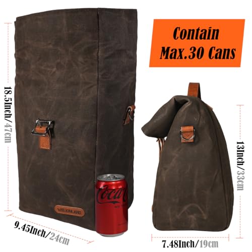 WELKINLAND 6H Insulation leakproof waxed canvas lunch bag with 20L capacity, featuring a durable design and secure zipper closure.