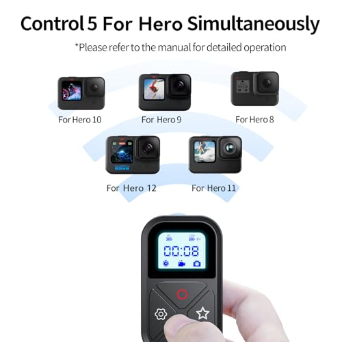 Smart Remote Control for GoPro，Wireless Camera Controller for Hero 12 11 10 9 8 MAX Black with LCD Display Wrist Strap Rainproof WiFi Controller Magnetic Charger Port Go Pro Accessories