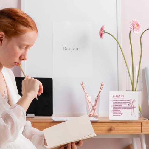 Inspirational Bible Verse Wooden Box Sign, Christian Gifts for Women Faith, Prayer Gifts for Women, Pink Prayer Christian Decor Sign for Girls Room College Apartment Dorm Decoration Psalm 23(white)
