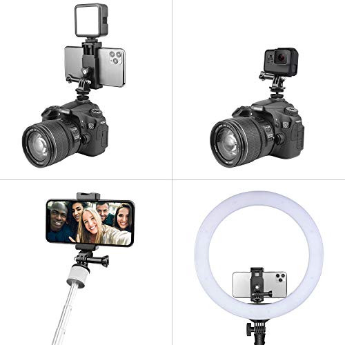 Anwenk Phone Holder Hot Shoe Mount Adapter with Cold Shoe Mount for Microphone/ Flash Light Compatible with Gopro Hero DJI Osmo Action Camera Smartphone, Attach on DSLR Camera / Ring Light/ Tripod Hot Shoe Mount Compatible with Gopro