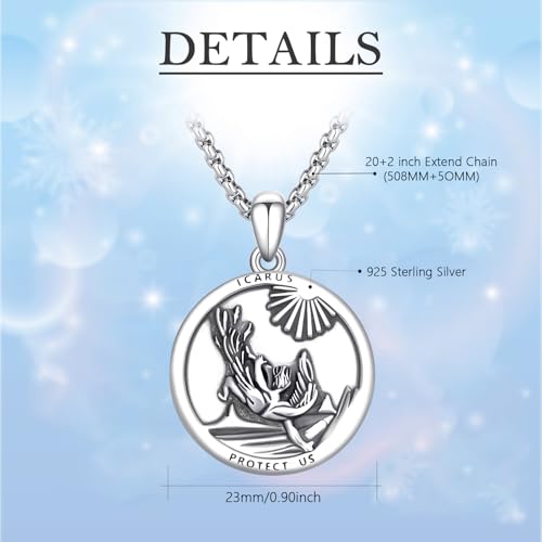 925 Sterling Silver Amulet Pendant Patron Saint Necklace Religious Jewelry for Men Women Icarus