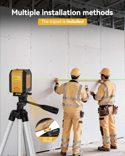 Nikotek self-leveling green beam cross-line laser level with 27-inch tripod, carrying pouch, and battery