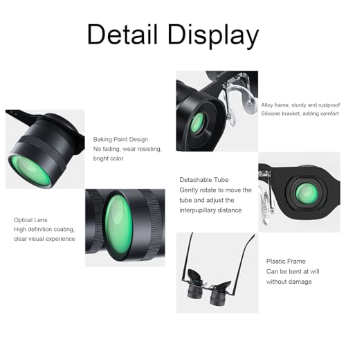Fockety Binocular Glasses, 10X HD Handsfree Telescope Opera Glasses with Adjustable Focus, Portable Binocular for Fishing, Bird Watching, Sports, Concert, Theater, Opera, TV, Sight
