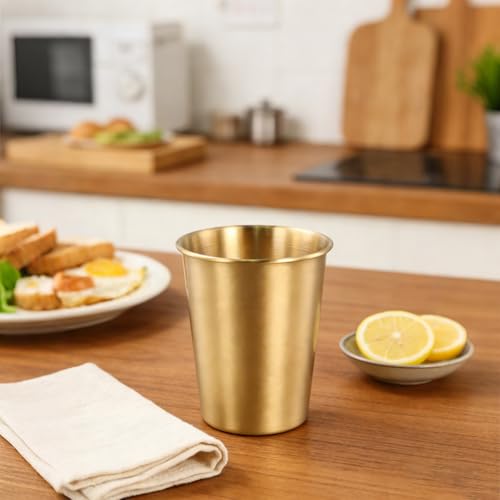 HOIGON 16 Pack 12oz Stainless Steel Cups, Gold Shatterproof Metal Drinking Cups, Stackable Stainless Steel Tumblers for Travel, Camping, Outdoor Activities