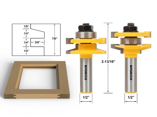 YONICO Cabinet Door Rail and Stile Router Bits Set 2 Bit Bevel 1/2-Inch Shank 12247