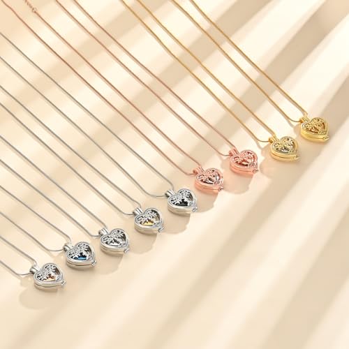 Cremation Jewelry Heart Tree of Life Urn Necklace for Human Ashes for Women Men Stainless Steel Crystal Memorial Ashes Keepsake Pendant Blue
