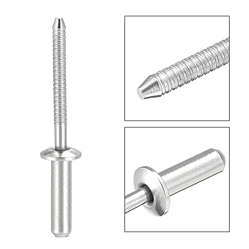uxcell 304 stainless steel blind rivets, 4.8mm diameter x 16mm grip length, silver tone, 50-piece set