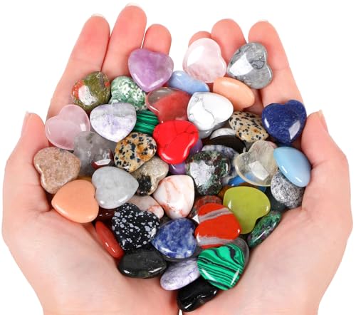QINJIEJIE 80PCS Heart Shaped Crystals Worry Stones Healing Stones Bulk Set 40 Colors