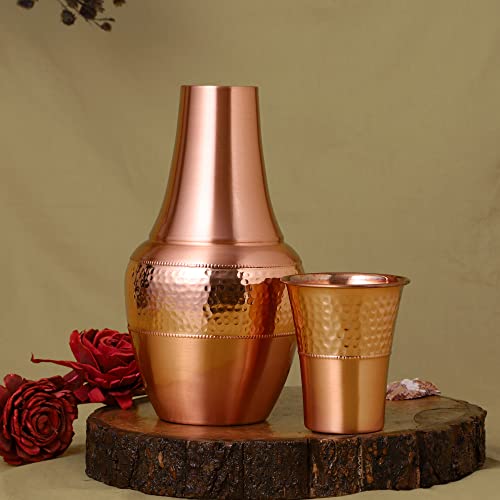 Pure Copper Carafe | Bedside Water Carafe with Tumbler - Copper Carafe for Ayurveda Health Benefits, 1.4 L (47.3 US Fl Oz)