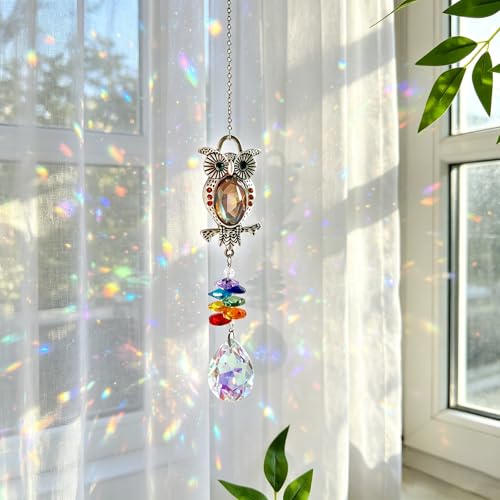 Chakra Owl Crystal Sun Catcher Window Hanging Ornament