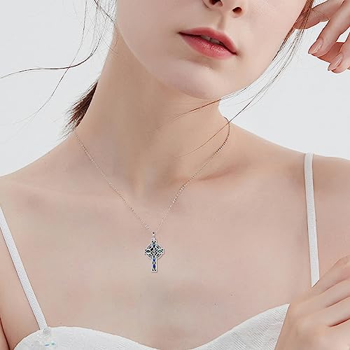 YFN Celtic Cross Urn Necklace Sterling Silver Celtic Knot Ashes Pendant Abalone Shell Cross Cremation Jewellery Gifts for Women Men