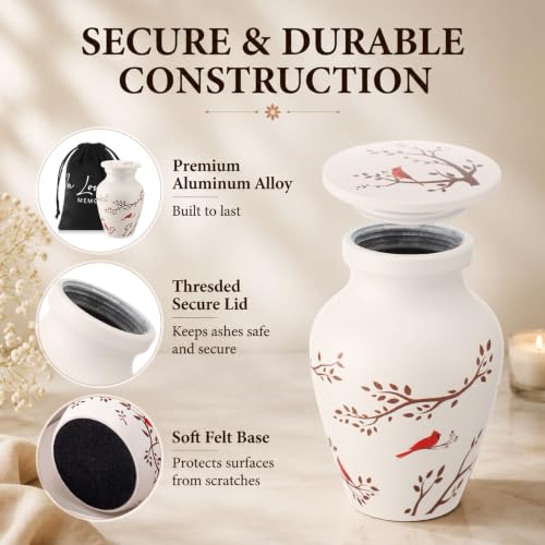 FoldTier 4 Pack Cardinal Urns for Human Ashes with Velvet Box Bag