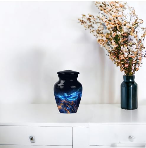 Phoenix Bird Urns, Keepsake Mini Cremation Urns for Adults, Memorial for Human Remains, Funeral Decorative Urns, Small Urn for Human Ashes for Adult Male & Female, Pack of 2, Black, Blue 3 inch Keepsake Set 2 Phoenix Bird Urns - 6