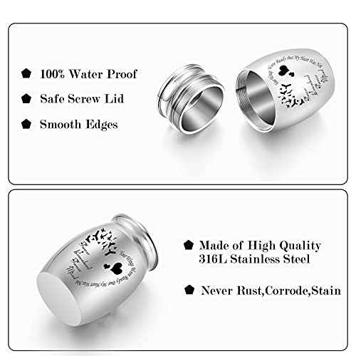 1.57 Inches Small Keepsake Urn for Human Ashes Stainless Steel Mini Urn Heart Small Ash Urn Tiny Ashes Holder Decorative Funeral Urn Silver