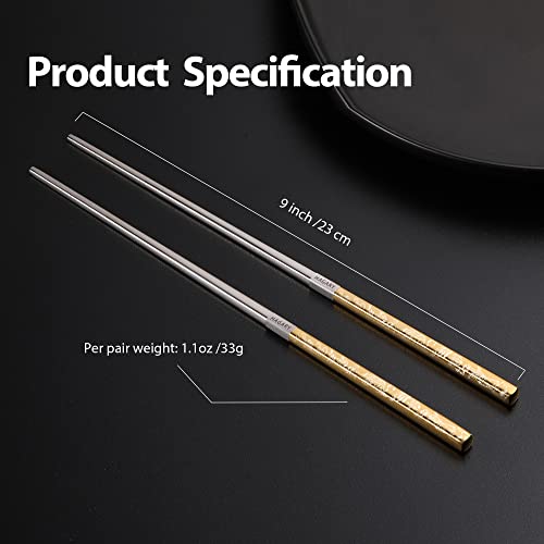 Hagary Tiger Chopsticks Metal Chopsticks Reusable (Gold - 5 Pairs) Gold - 5 Pairs