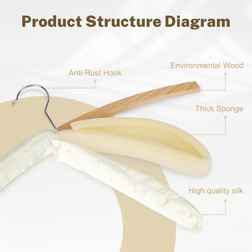 HOUSE DAY 17 Inch Satin Padded Hangers, 10 Pack Silk Clothes Hangers, Ivory