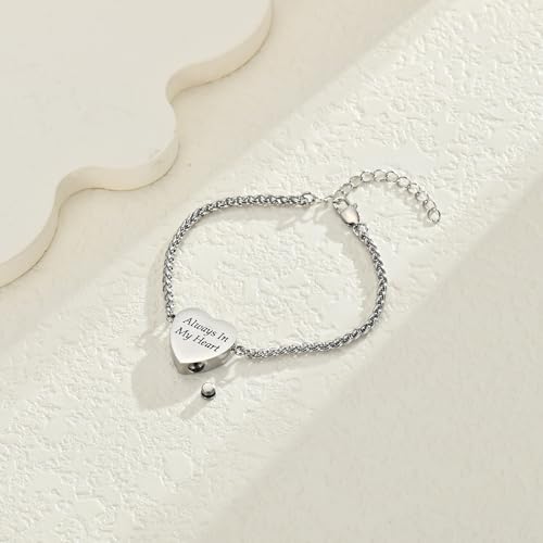 Heart Urn Bracelet for Ashes for Women Men Stainless Steel Cremation Jewelry Memorial Link Bangle Keepsake Gift for Human Pet Ash