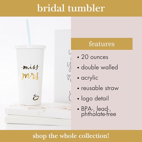 kate spade new york Acrylic Bridal Tumbler with Lid and Straw, 20 oz Tumbler for Bride to Be, Slim Double Wall Tumbler, Miss to Mrs. (White) (Pack of 2) 20 Ounces (Pack of 2)