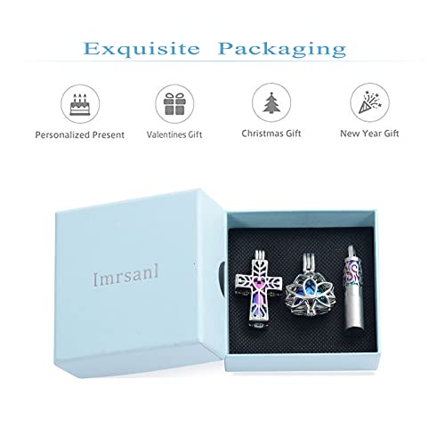 Imrsanl Cremation Ashes Jewelry Urn Pendant Necklace with Hollow Cross Urn Keepsake Cremation Jewelry for Ashes for Women Men 3 Pack Colorful