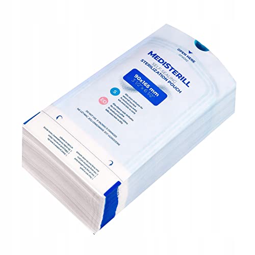 Pack of 200 Self-Sealing Sterilisation Bags, PVC Dental Sterilisation Bags, Self-Sealing Bag, Autoclave Steriliser Bag for Cleaning Tools (9 x 16.5 cm) 90x165