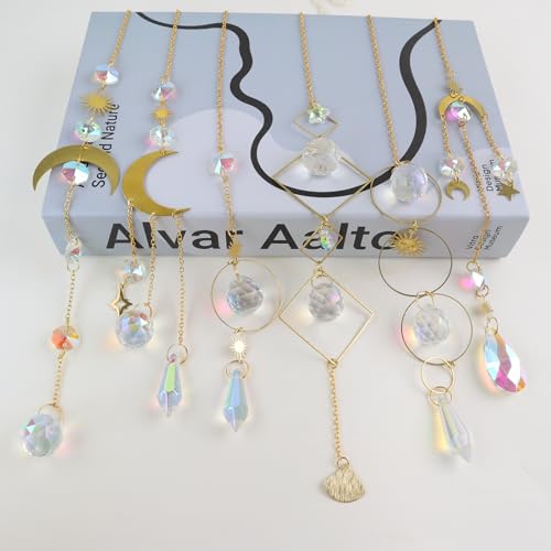 6pcs Crystal Suncatcher, Sun Catcher Hanging for Windows, Spiritual, Rainbow Maker, Crystal Indoor Garden Home Decor,Gemstone Prism（Set 2） Set 2