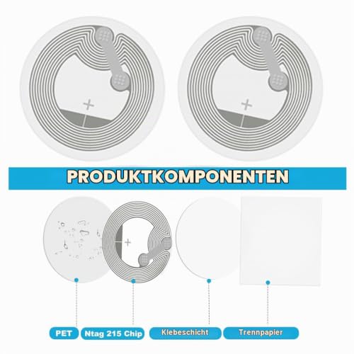Pack of 20 NFC Tag Stickers, Stickers, Chip Stickers, Programmable, Chip, Card, Stickers for All NFC-Enabled Mobile Phones and Devices