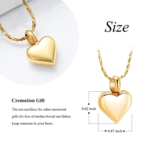Imrsanl Small Heart Urn Necklace for Ashes Cremation Jewelry for Women Stainless Steel Pendant Memorial Ash Holder Loved Ones Keepsake Silver & Gold