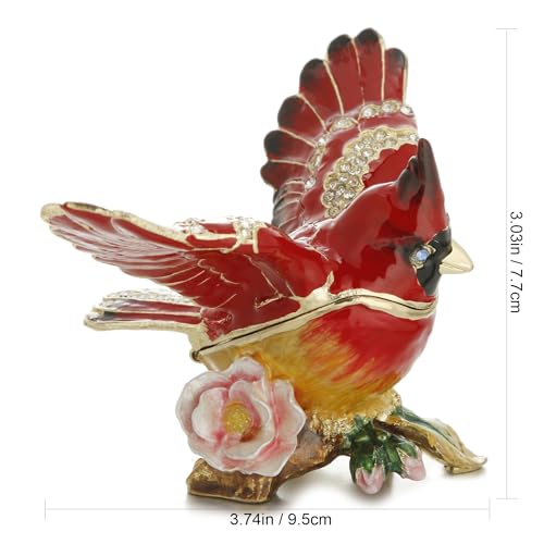 Hand Painted Enamel Cardinal Trinket Box for Home Decor, Unique Keepsake Collectible Figurine Jewelry Organizer Storage, Personalized Elegant Handmade Statue Decorative Ornament Gifts (Red Cardinal) Red Cardinal