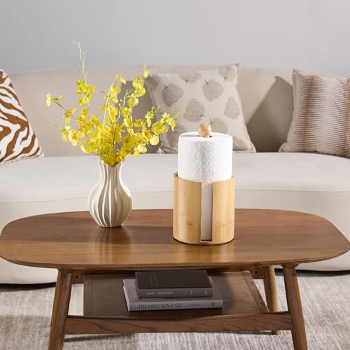 Gobam Bamboo Paper Towel Holder Countertop, Stable Wooden Kitchen Roll Holder with Smooth-Pull Sheet & Anti-Slip Pads, Fits Rolls up to Ø6.3, Wood Standing Towel Dispenser for Farmhouse Home Decor